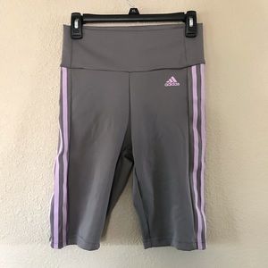 Gray and purple Adidas biker shorts